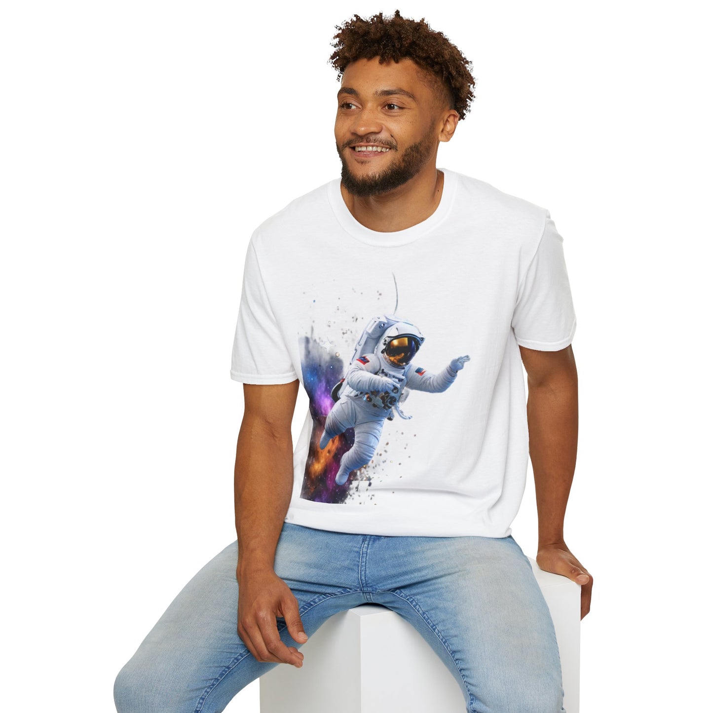 Cosmic Explorer Unisex Softstyle T-Shirt - Astronaut in Space Design