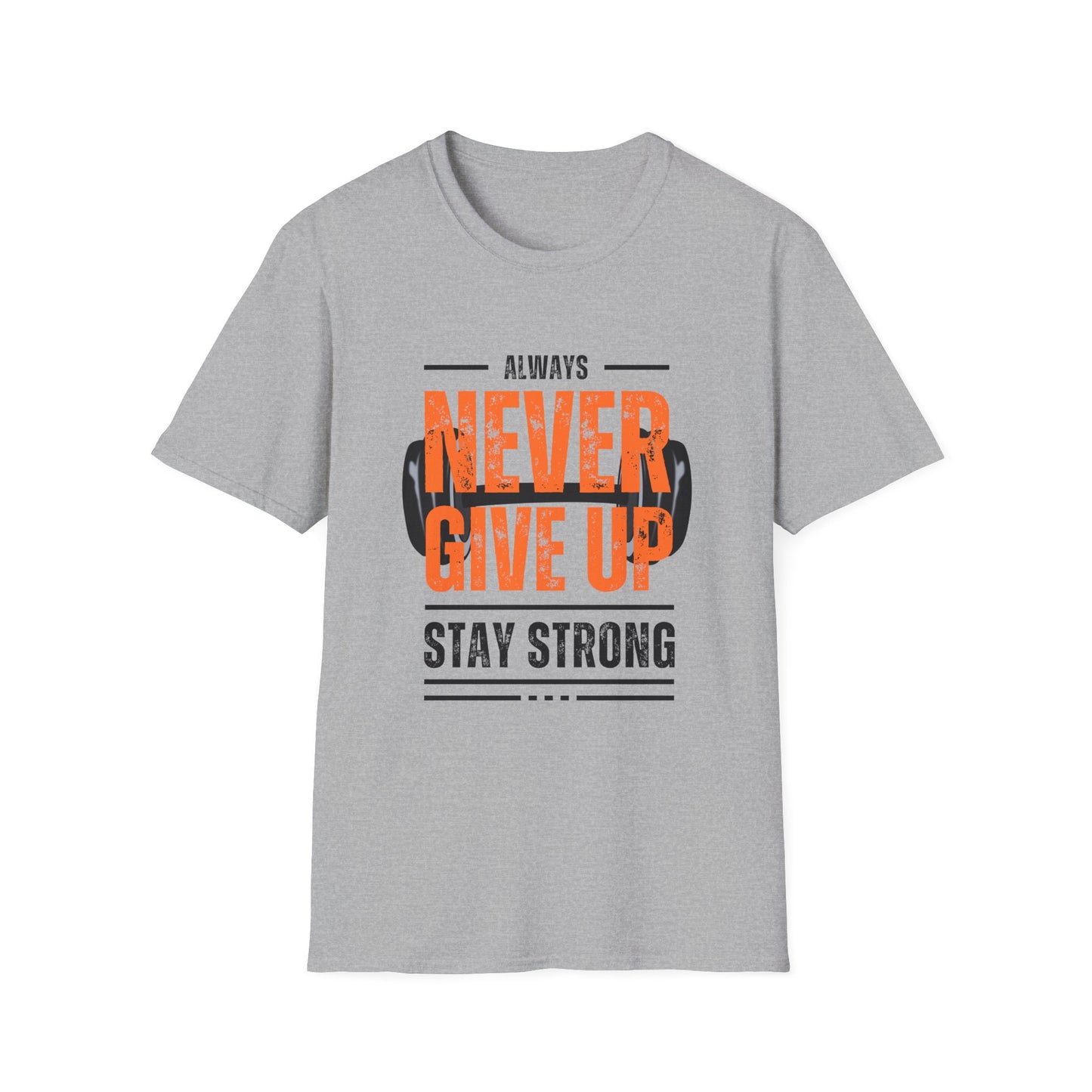 Never Give Up Motivational T-Shirt - Unisex Softstyle Tee for Fitness Enthusiasts