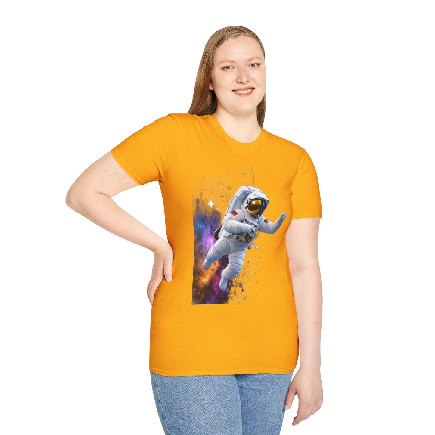 Cosmic Explorer Unisex Softstyle T-Shirt - Astronaut in Space Design