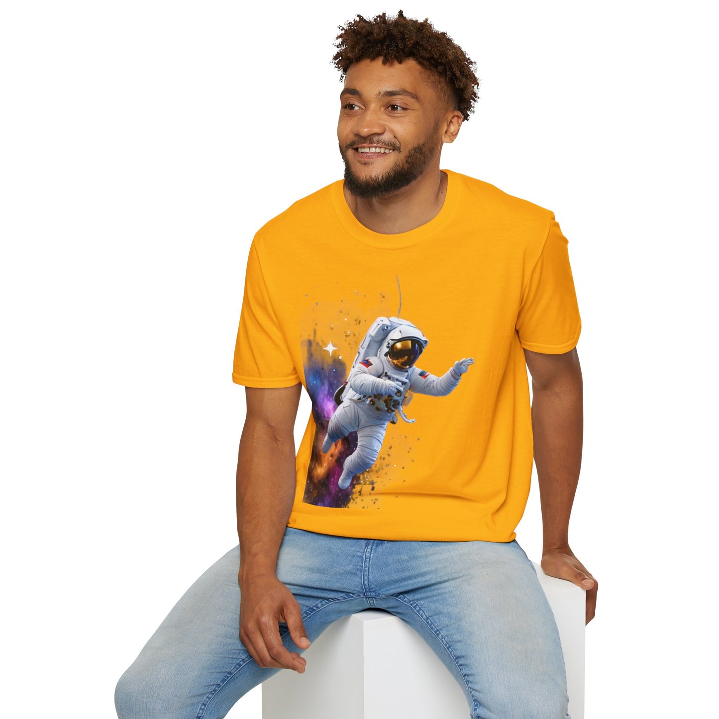 Cosmic Explorer Unisex Softstyle T-Shirt - Astronaut in Space Design