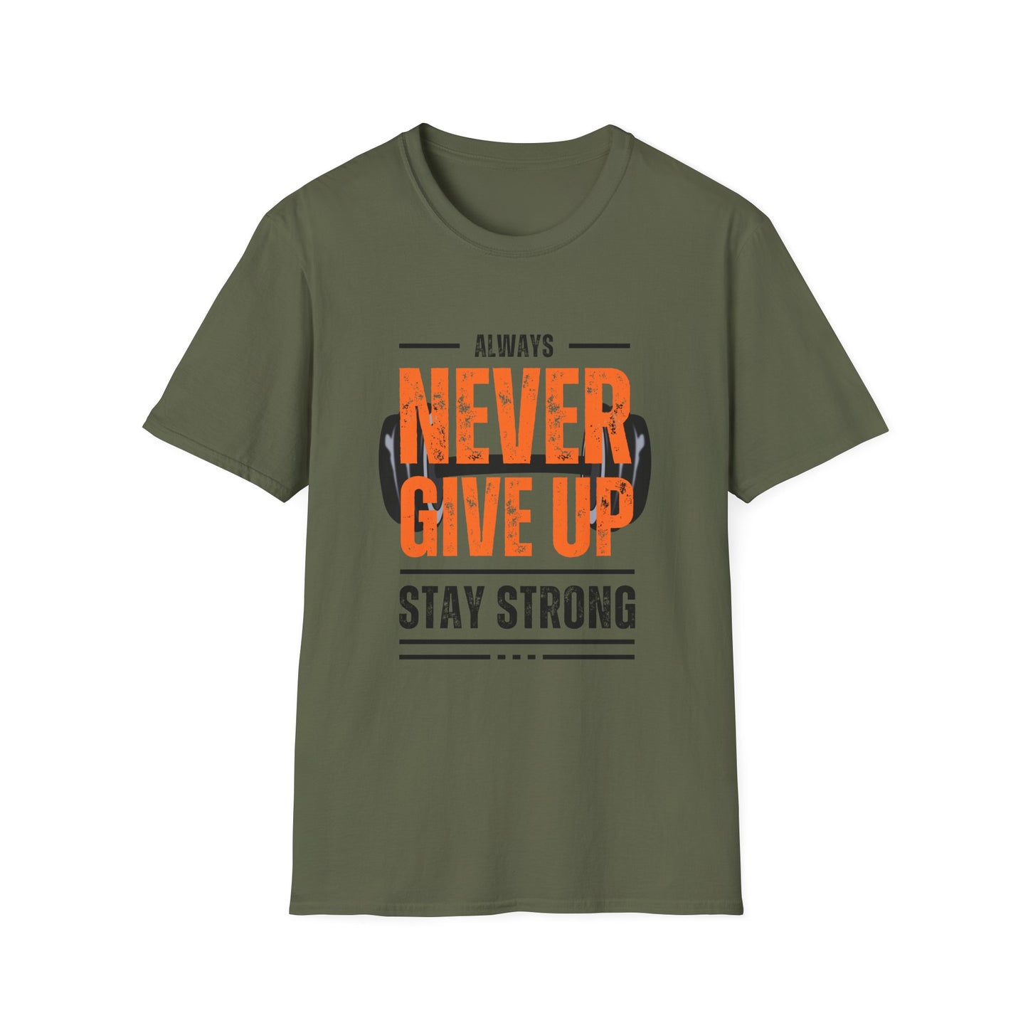 Never Give Up Motivational T-Shirt - Unisex Softstyle Tee for Fitness Enthusiasts