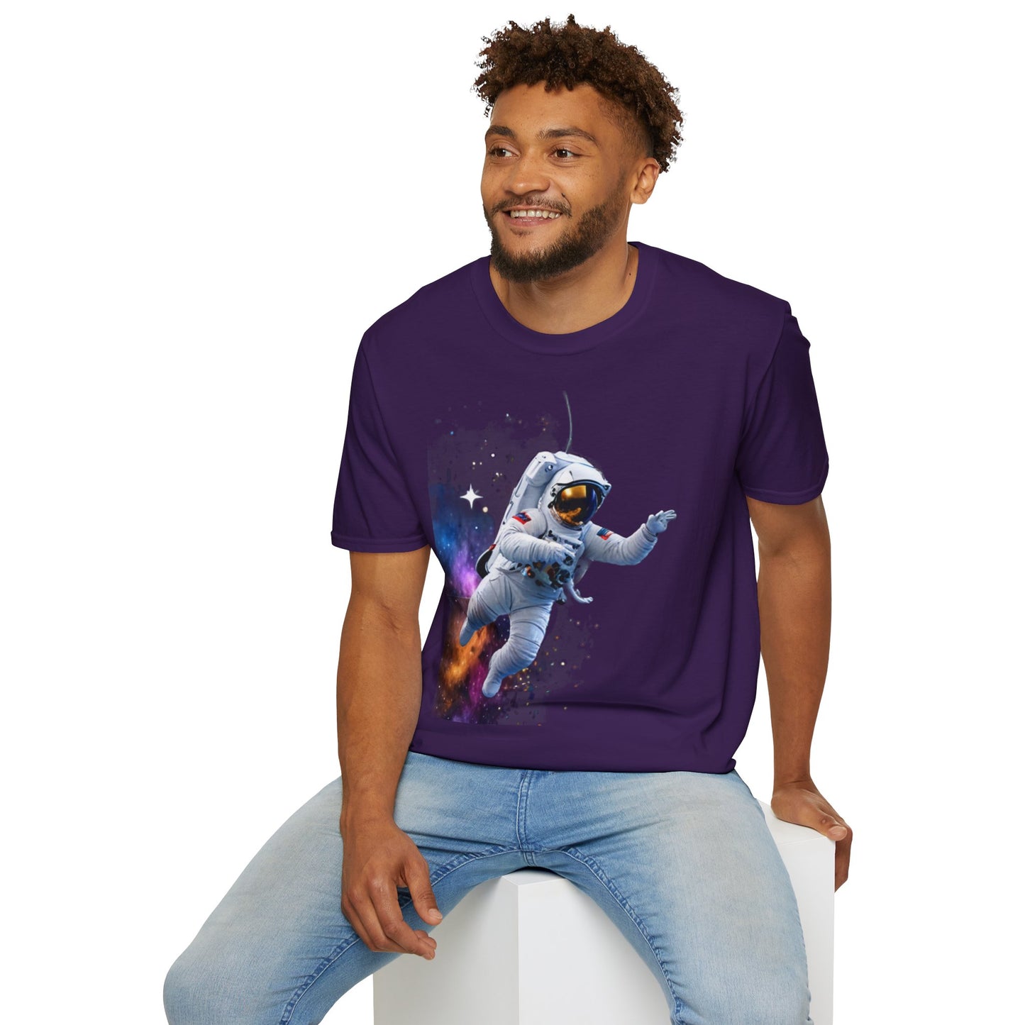 Cosmic Explorer Unisex Softstyle T-Shirt - Astronaut in Space Design