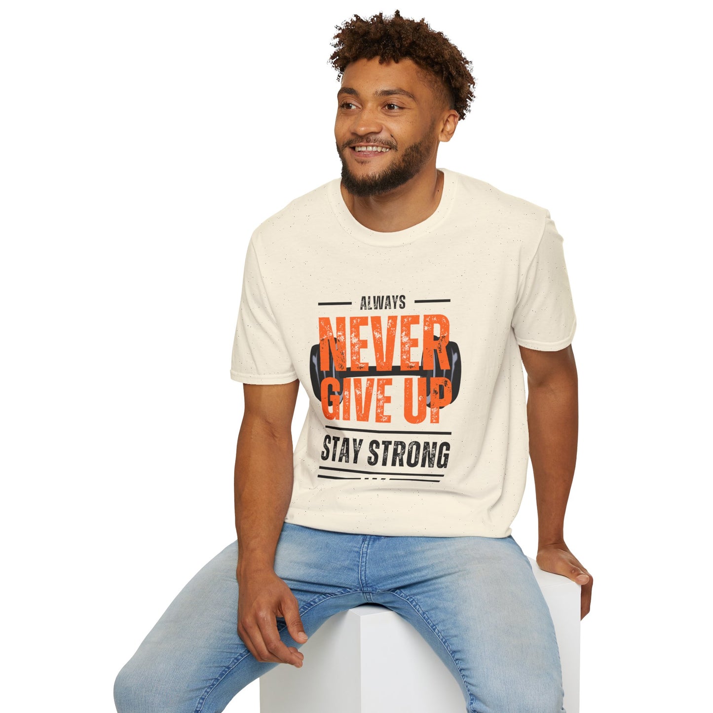 Never Give Up Motivational T-Shirt - Unisex Softstyle Tee for Fitness Enthusiasts