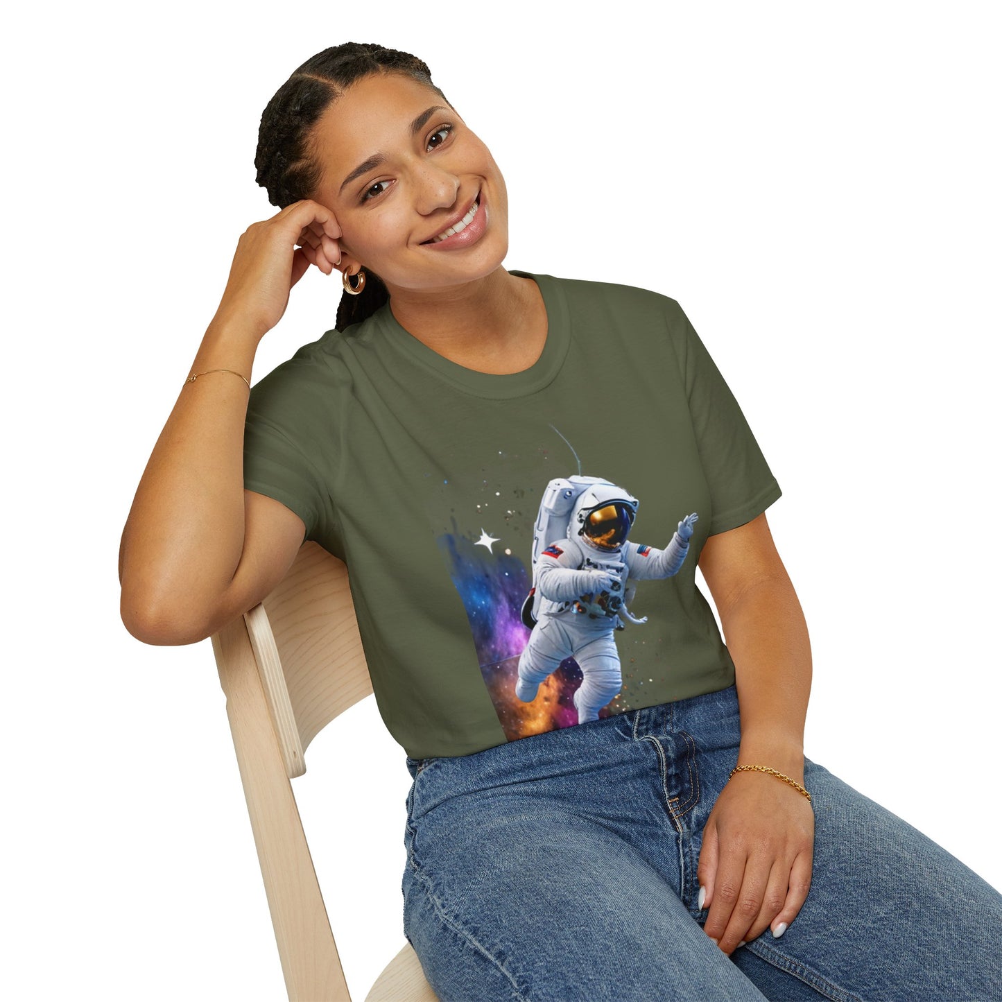 Cosmic Explorer Unisex Softstyle T-Shirt - Astronaut in Space Design