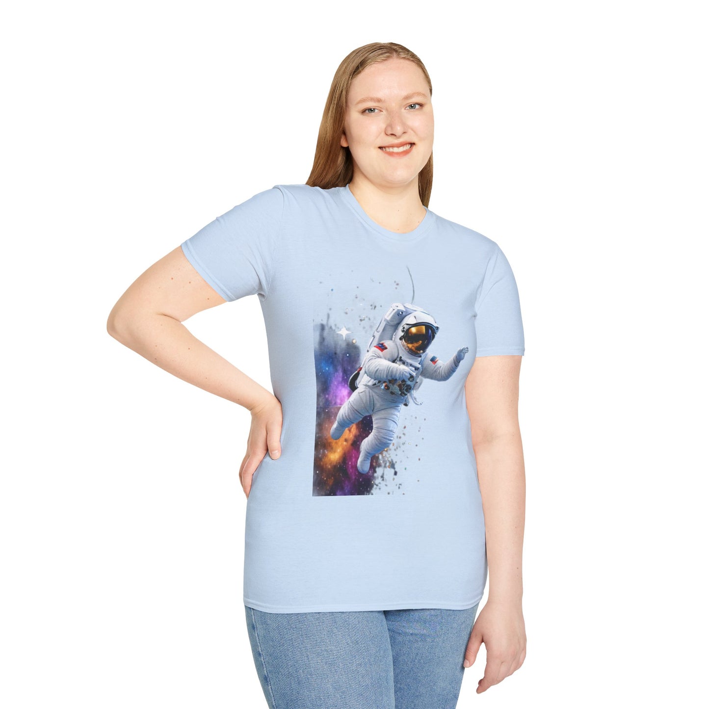 Cosmic Explorer Unisex Softstyle T-Shirt - Astronaut in Space Design