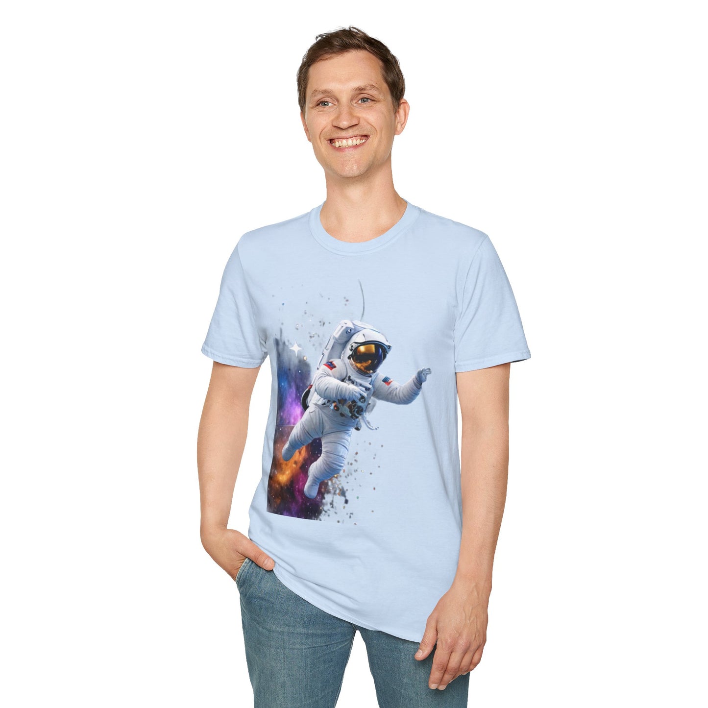 Cosmic Explorer Unisex Softstyle T-Shirt - Astronaut in Space Design