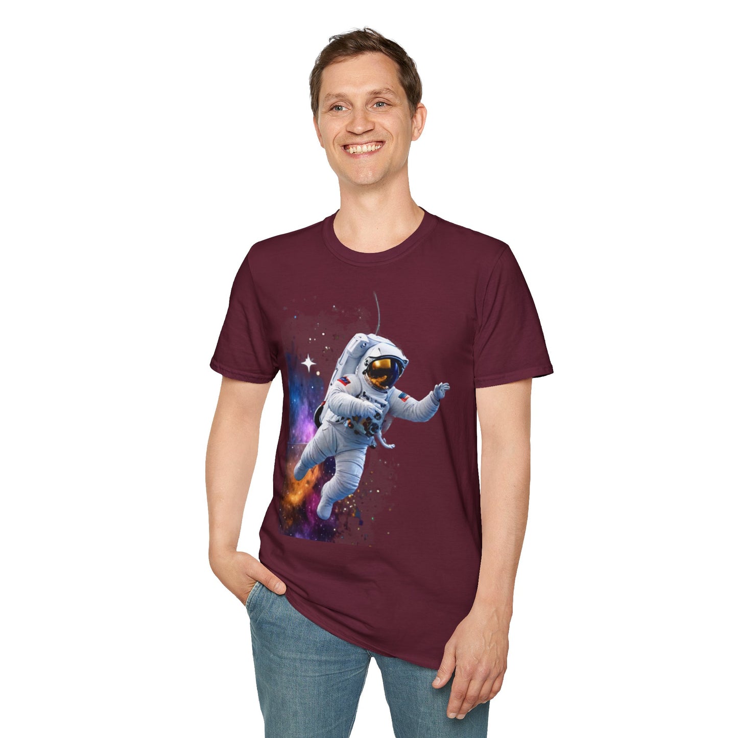 Cosmic Explorer Unisex Softstyle T-Shirt - Astronaut in Space Design