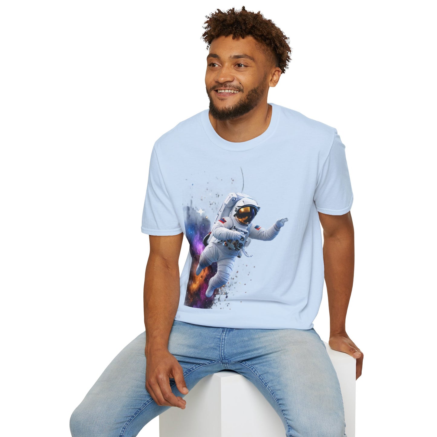 Cosmic Explorer Unisex Softstyle T-Shirt - Astronaut in Space Design