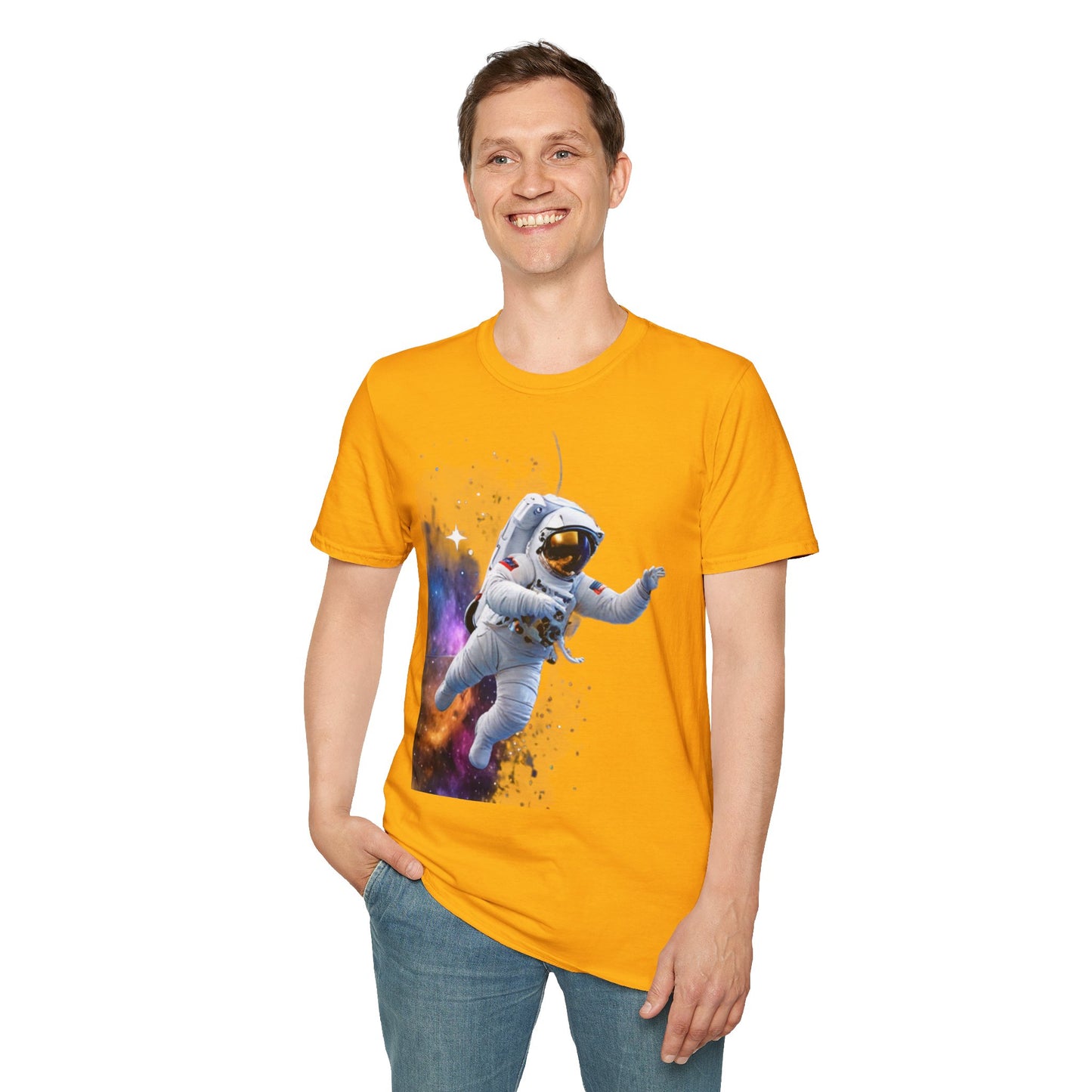 Cosmic Explorer Unisex Softstyle T-Shirt - Astronaut in Space Design