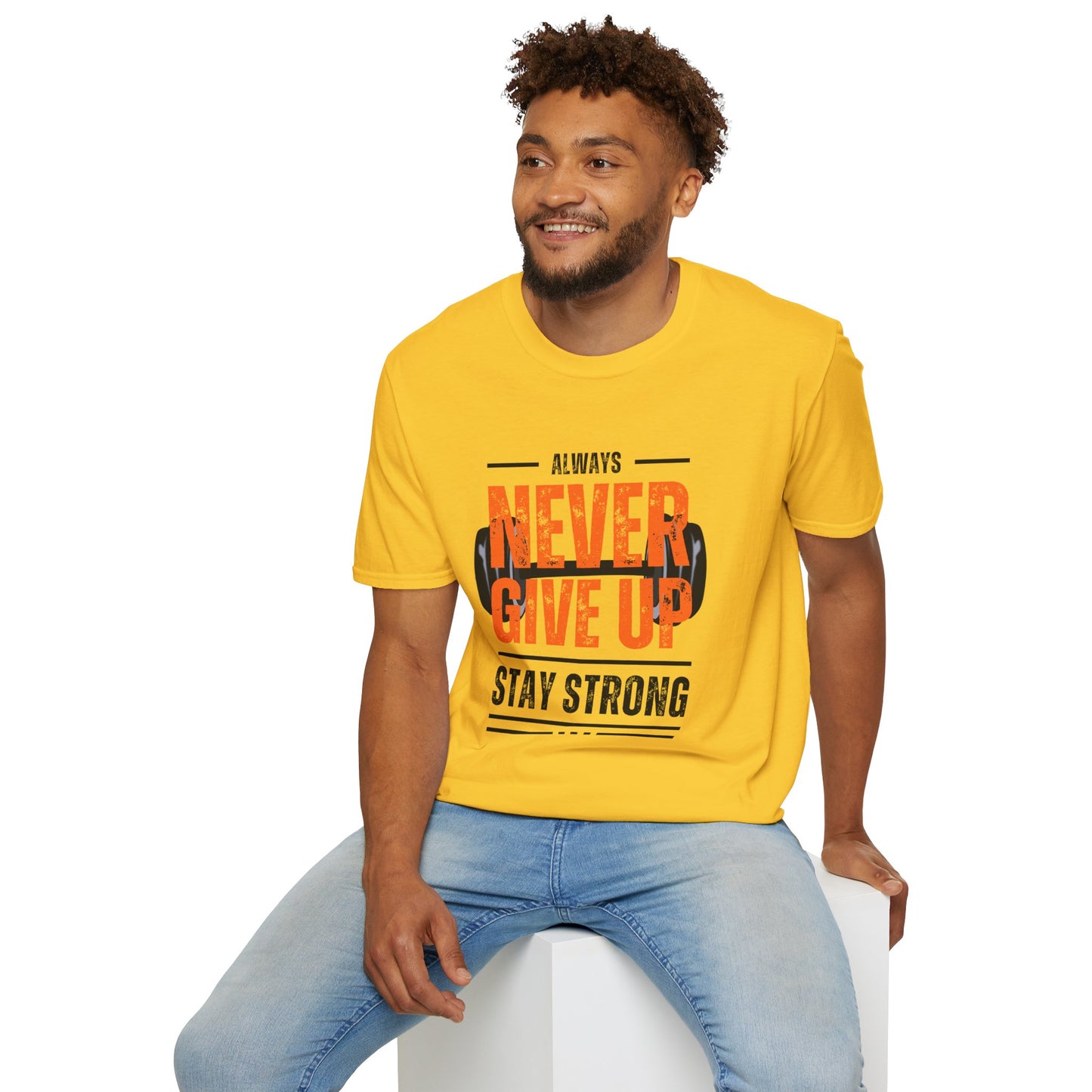 Never Give Up Motivational T-Shirt - Unisex Softstyle Tee for Fitness Enthusiasts