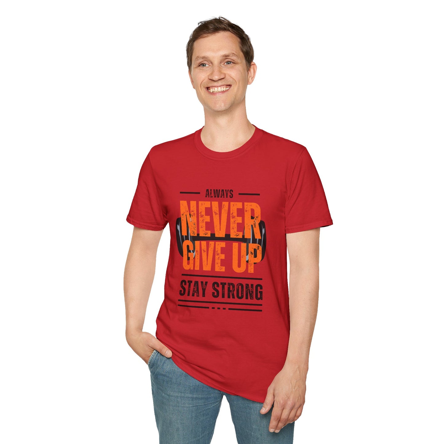 Never Give Up Motivational T-Shirt - Unisex Softstyle Tee for Fitness Enthusiasts
