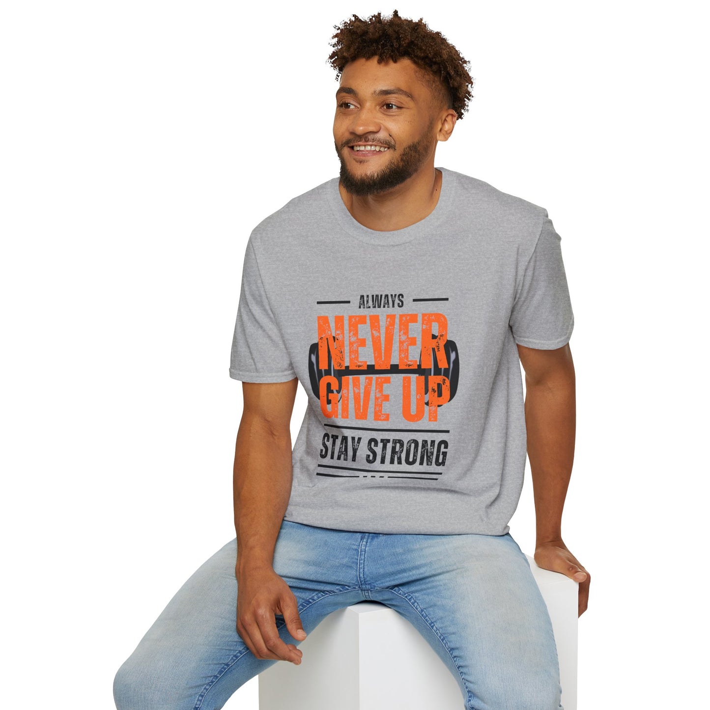 Never Give Up Motivational T-Shirt - Unisex Softstyle Tee for Fitness Enthusiasts
