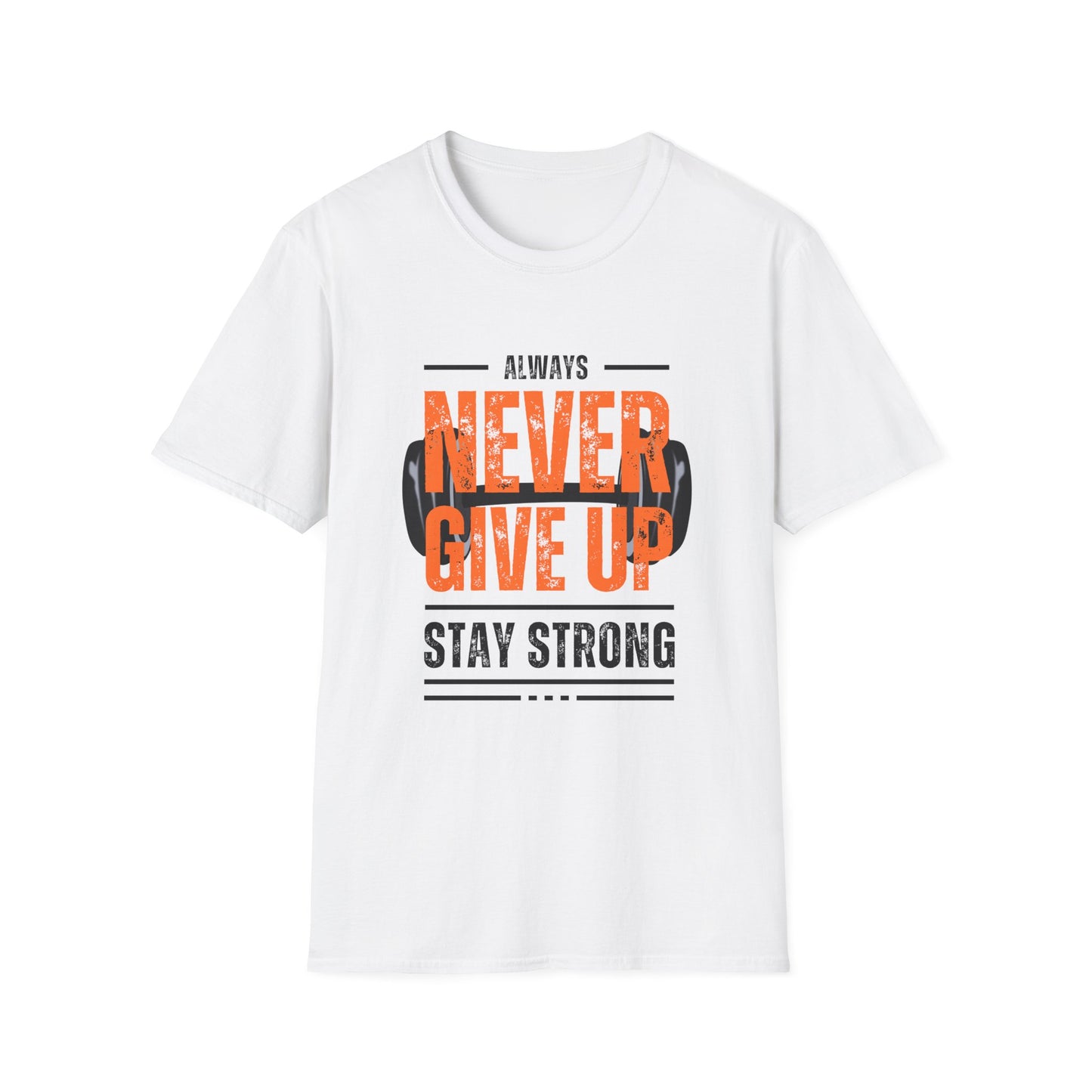 Never Give Up Motivational T-Shirt - Unisex Softstyle Tee for Fitness Enthusiasts