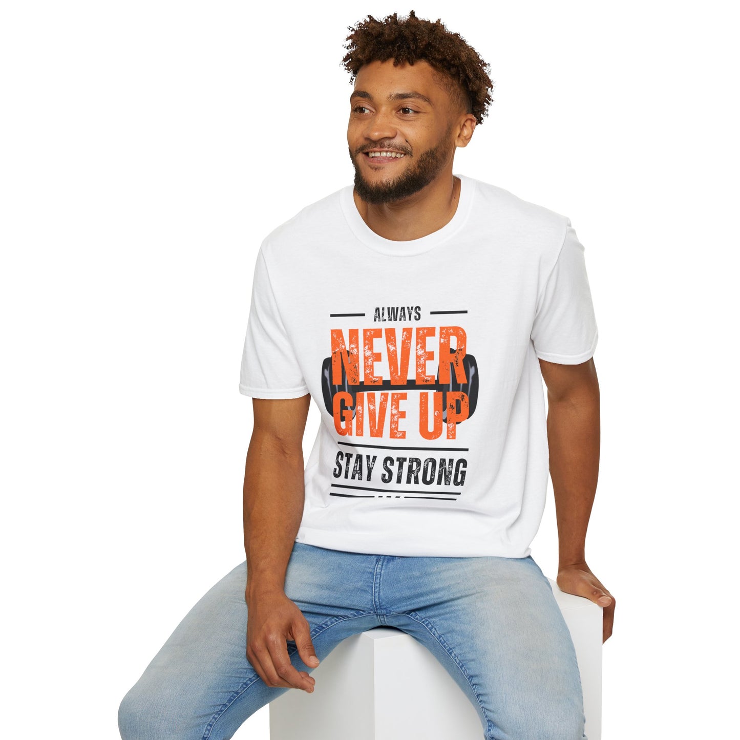 Never Give Up Motivational T-Shirt - Unisex Softstyle Tee for Fitness Enthusiasts