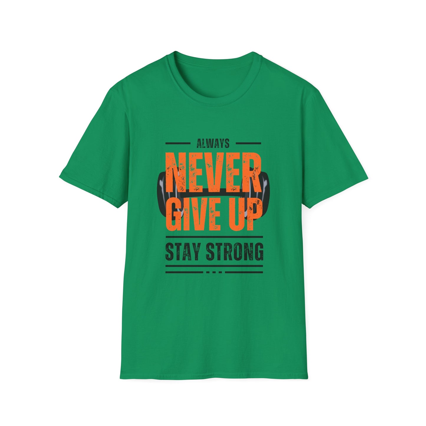 Never Give Up Motivational T-Shirt - Unisex Softstyle Tee for Fitness Enthusiasts