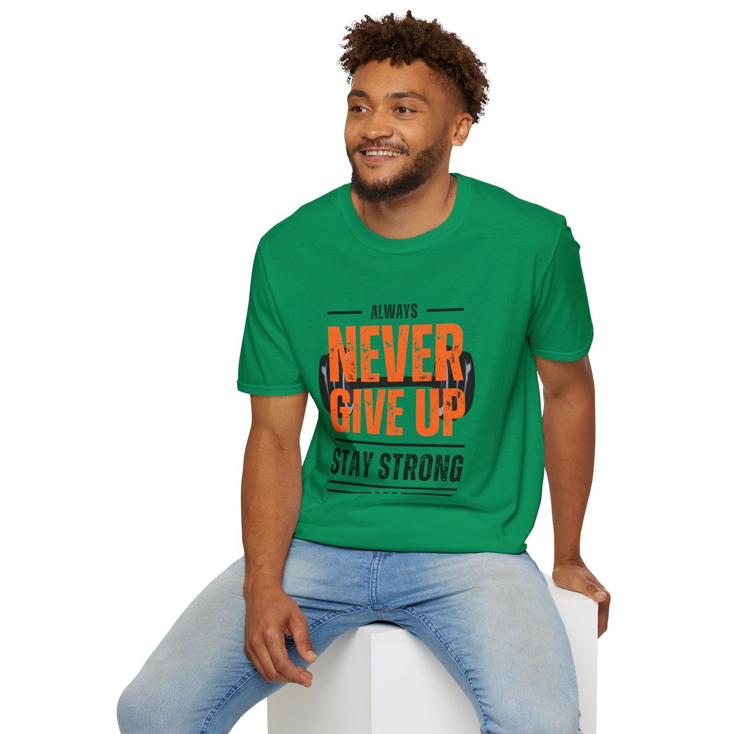 Never Give Up Motivational T-Shirt - Unisex Softstyle Tee for Fitness Enthusiasts