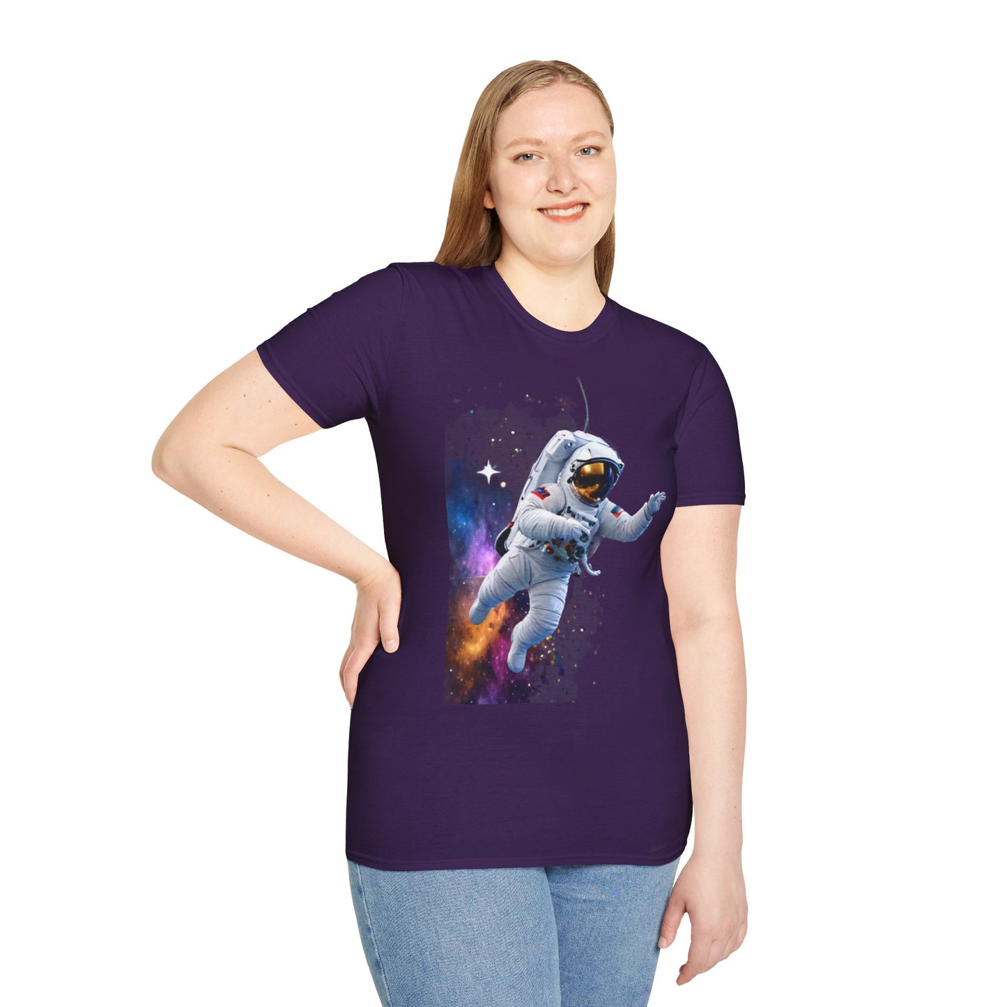Cosmic Explorer Unisex Softstyle T-Shirt - Astronaut in Space Design