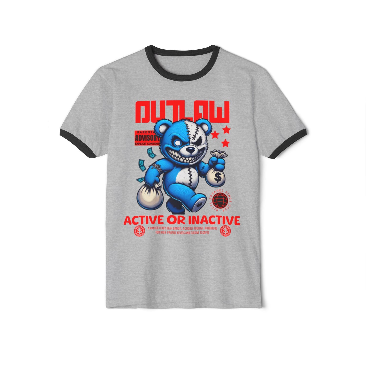Unisex Cotton Ringer T-Shirt - Outlaw Bear Graphic Tee - Active or Inactive