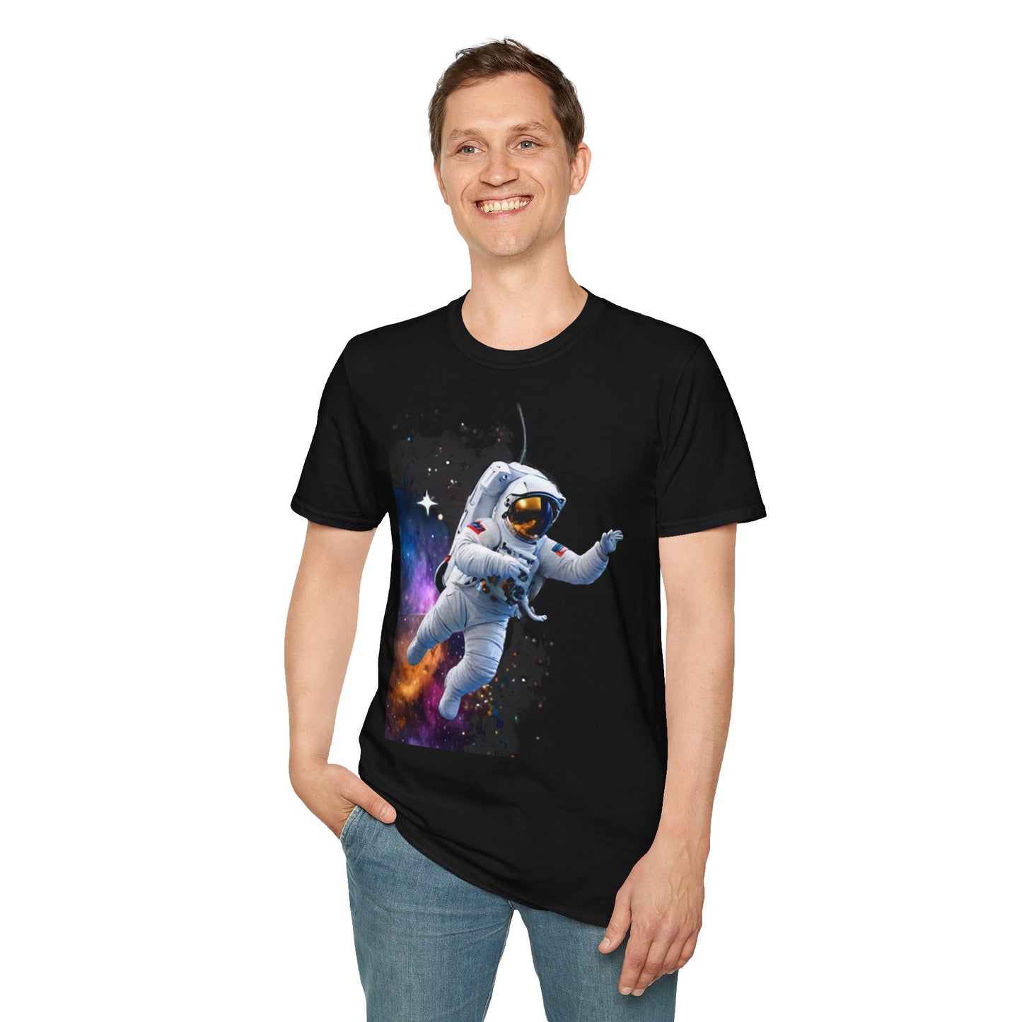 Cosmic Explorer Unisex Softstyle T-Shirt - Astronaut in Space Design