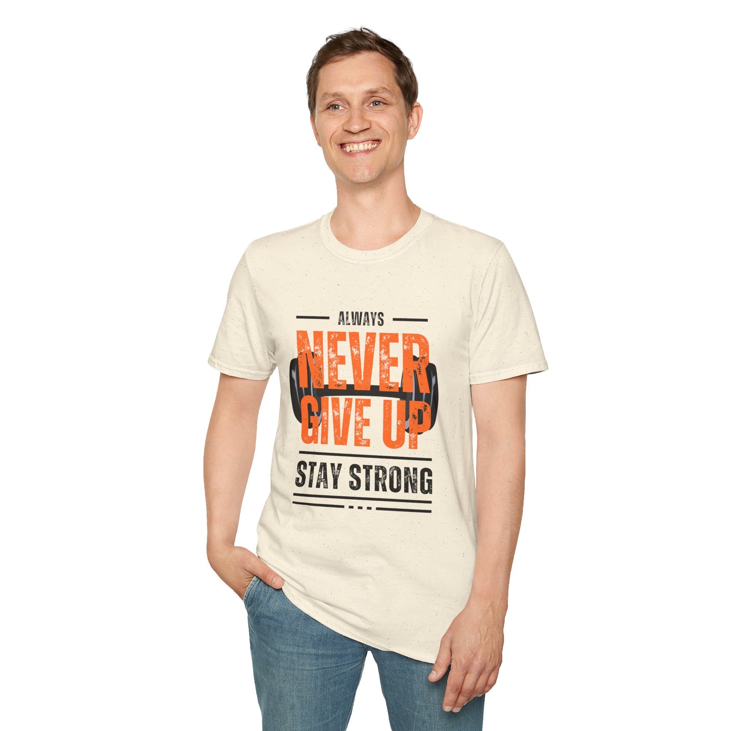 Never Give Up Motivational T-Shirt - Unisex Softstyle Tee for Fitness Enthusiasts