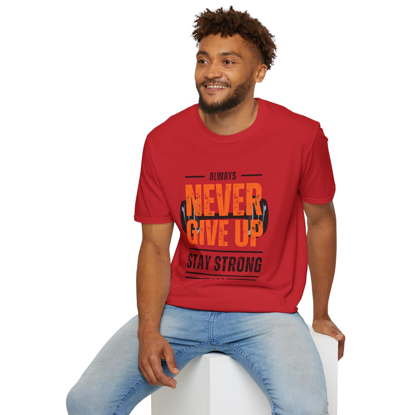 Never Give Up Motivational T-Shirt - Unisex Softstyle Tee for Fitness Enthusiasts