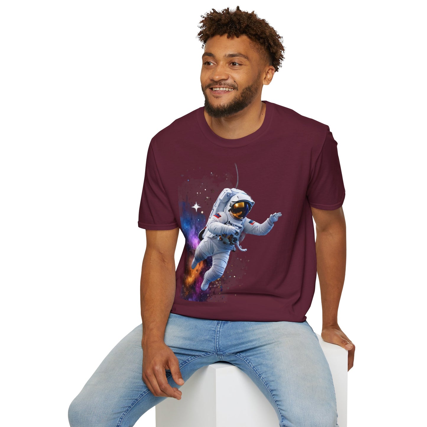 Cosmic Explorer Unisex Softstyle T-Shirt - Astronaut in Space Design