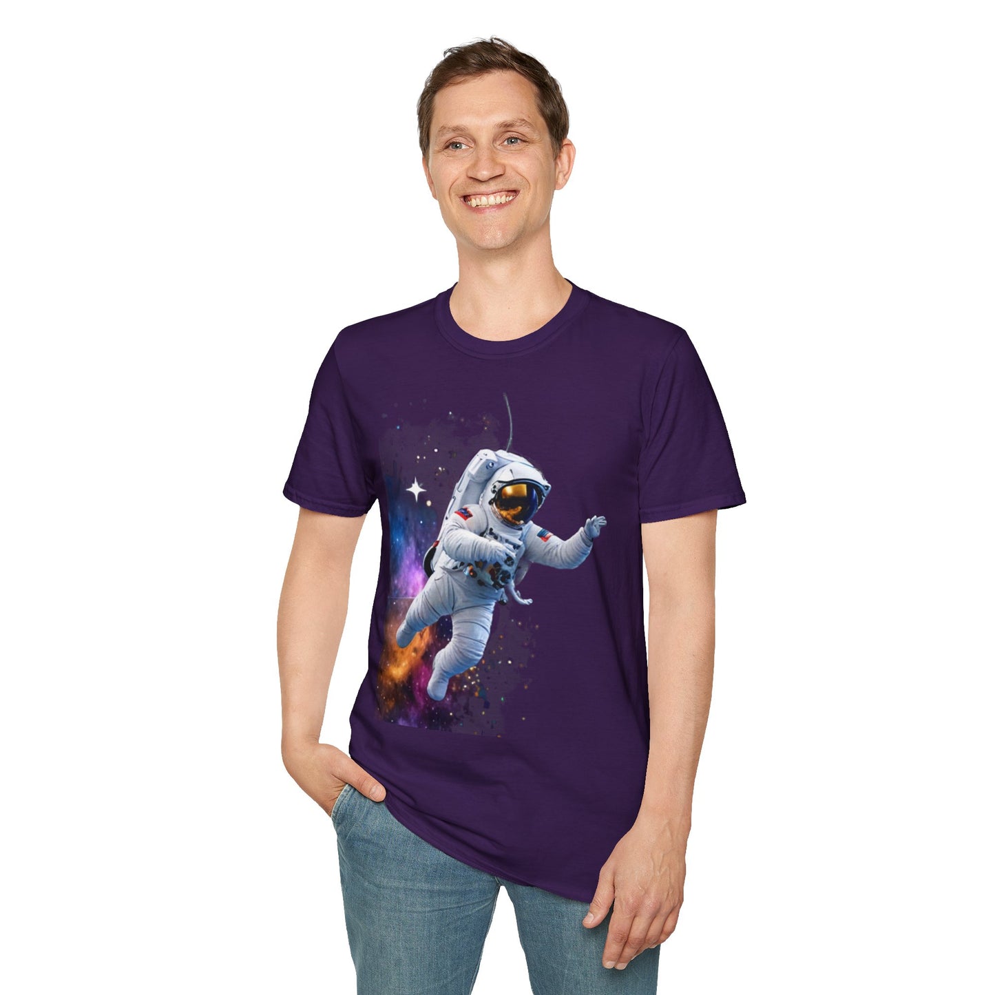 Cosmic Explorer Unisex Softstyle T-Shirt - Astronaut in Space Design
