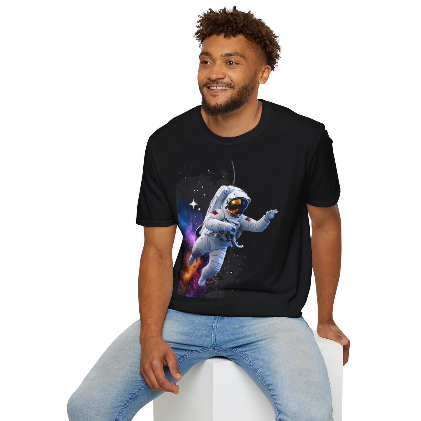 Cosmic Explorer Unisex Softstyle T-Shirt - Astronaut in Space Design