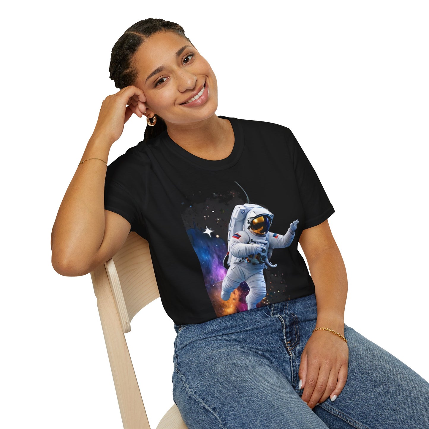 Cosmic Explorer Unisex Softstyle T-Shirt - Astronaut in Space Design