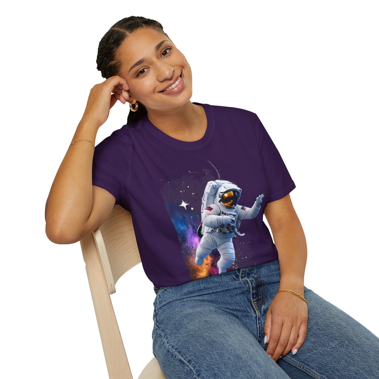 Cosmic Explorer Unisex Softstyle T-Shirt - Astronaut in Space Design