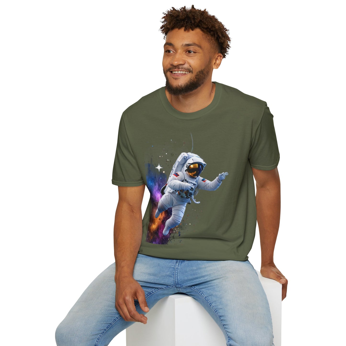 Cosmic Explorer Unisex Softstyle T-Shirt - Astronaut in Space Design
