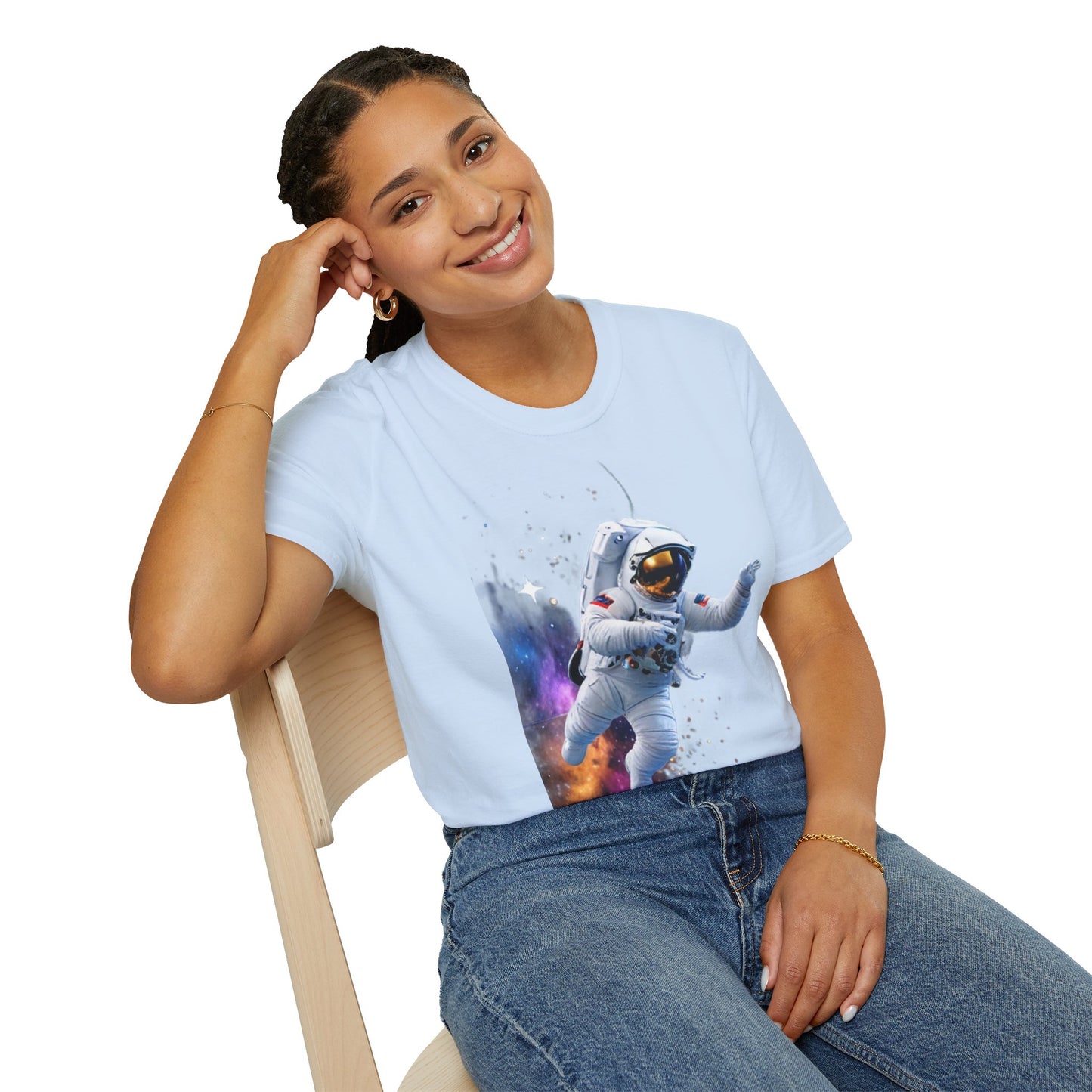 Cosmic Explorer Unisex Softstyle T-Shirt - Astronaut in Space Design