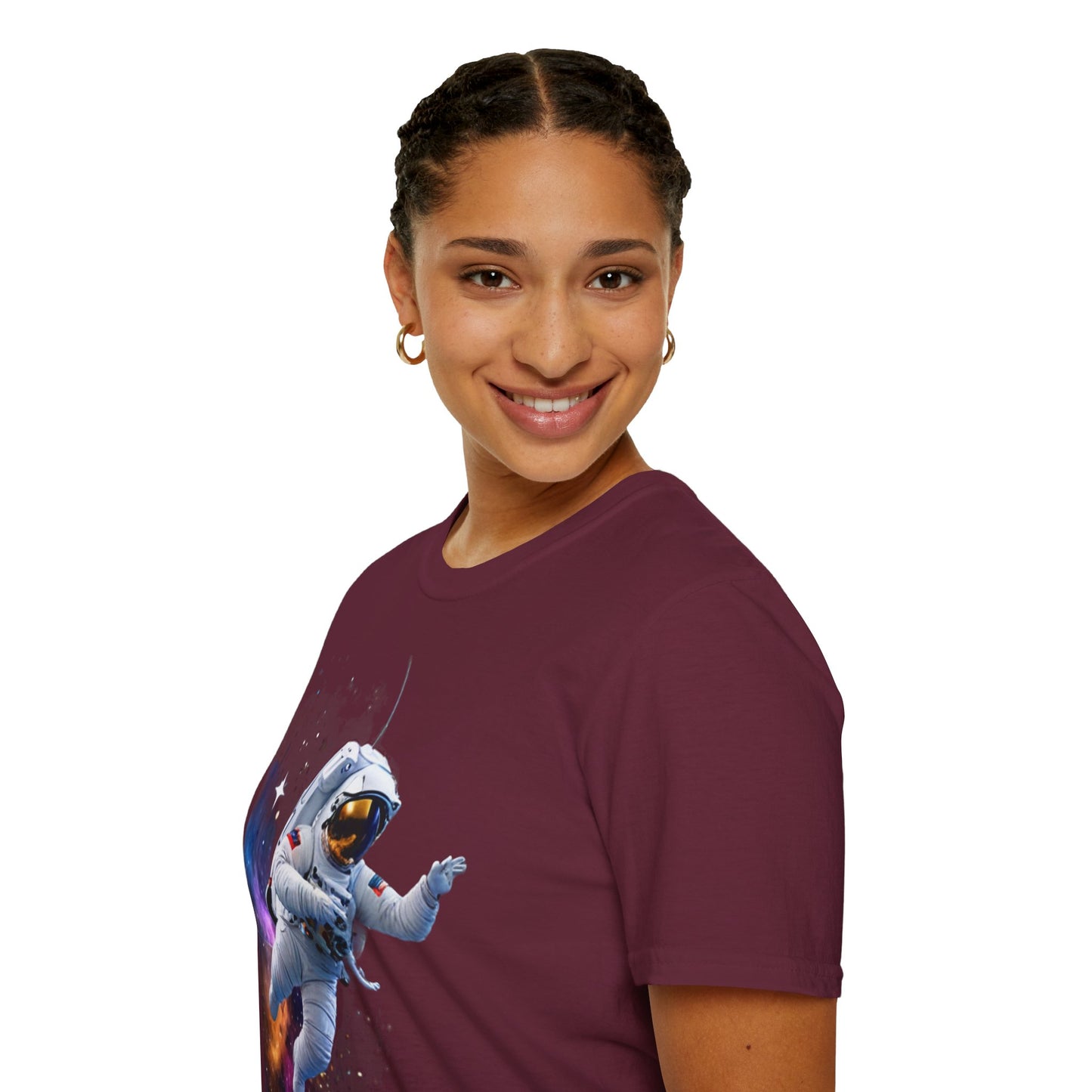 Cosmic Explorer Unisex Softstyle T-Shirt - Astronaut in Space Design
