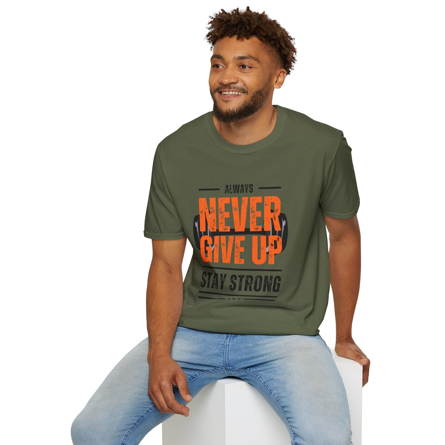 Never Give Up Motivational T-Shirt - Unisex Softstyle Tee for Fitness Enthusiasts