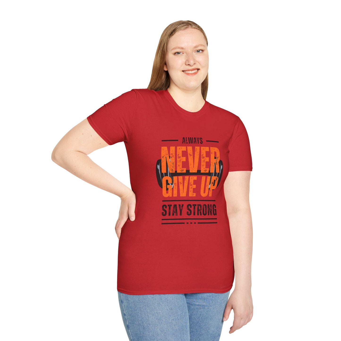 Never Give Up Motivational T-Shirt - Unisex Softstyle Tee for Fitness Enthusiasts