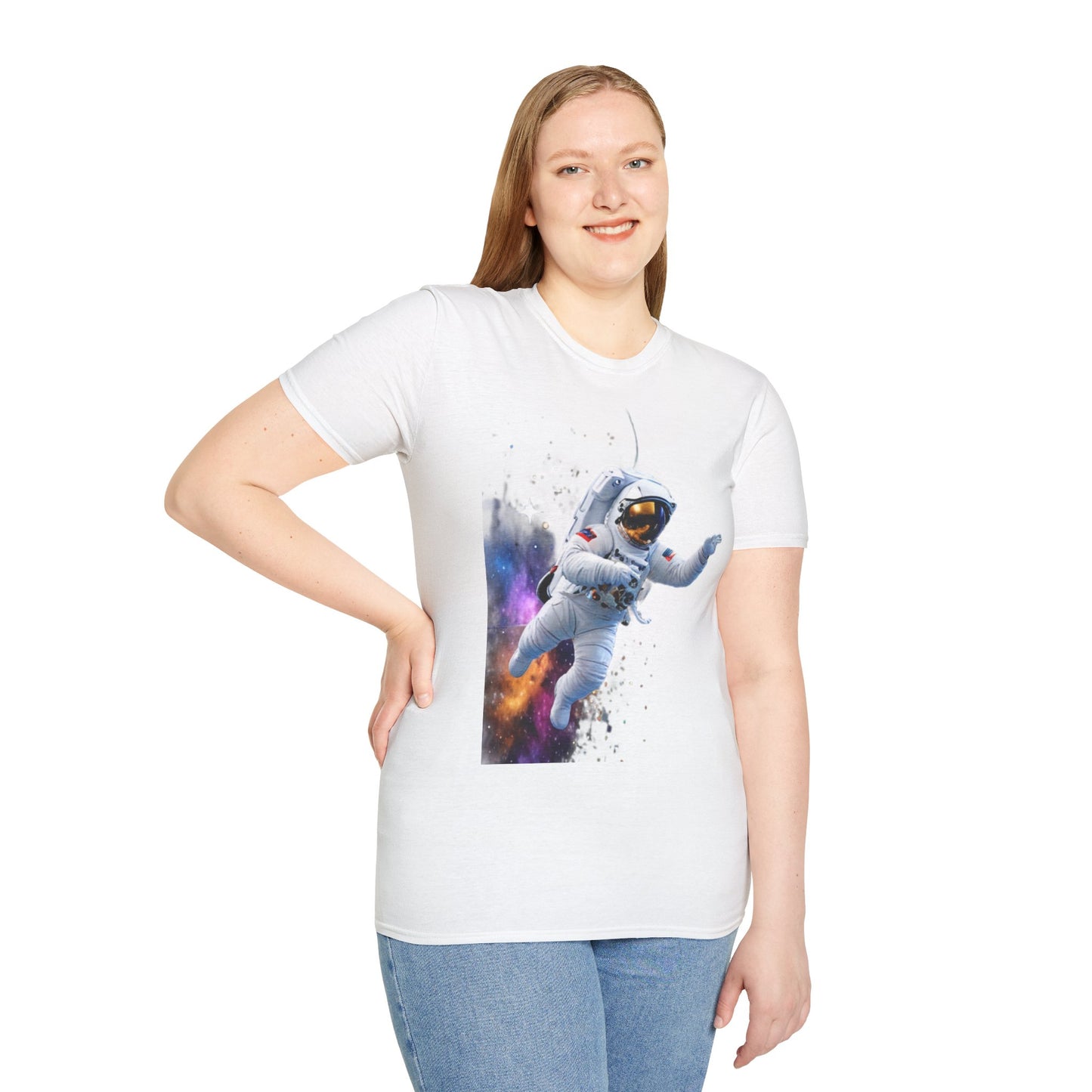 Cosmic Explorer Unisex Softstyle T-Shirt - Astronaut in Space Design