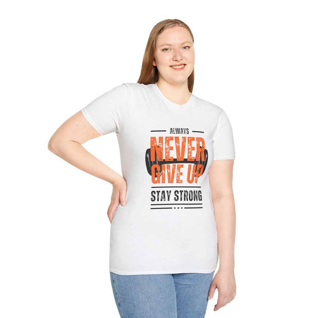 Never Give Up Motivational T-Shirt - Unisex Softstyle Tee for Fitness Enthusiasts