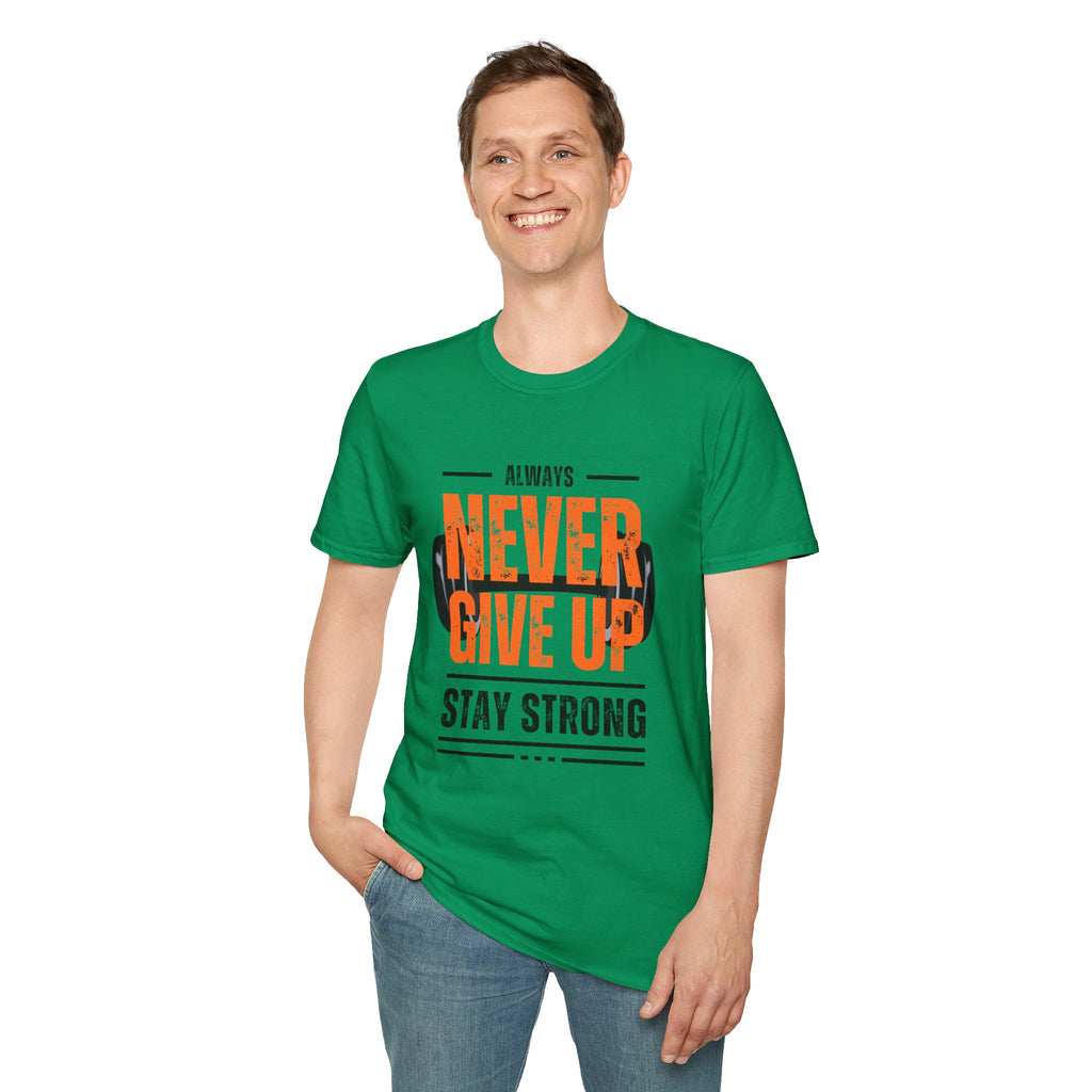Never Give Up Motivational T-Shirt - Unisex Softstyle Tee for Fitness Enthusiasts