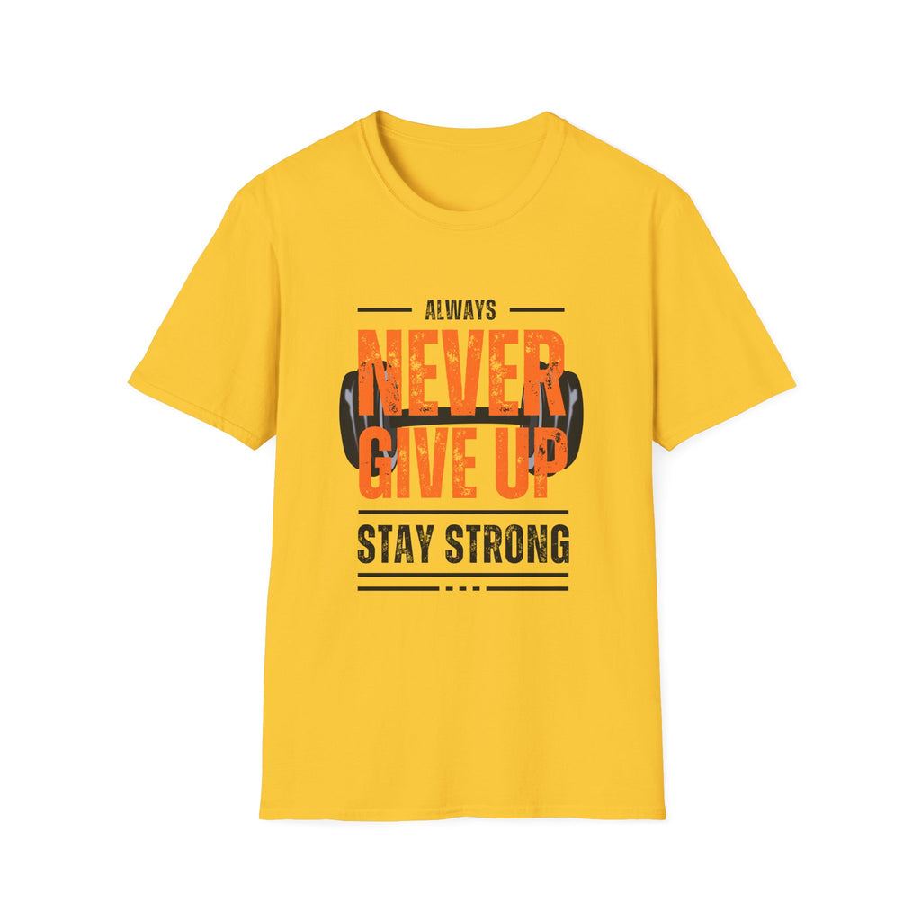 Never Give Up Motivational T-Shirt - Unisex Softstyle Tee for Fitness Enthusiasts