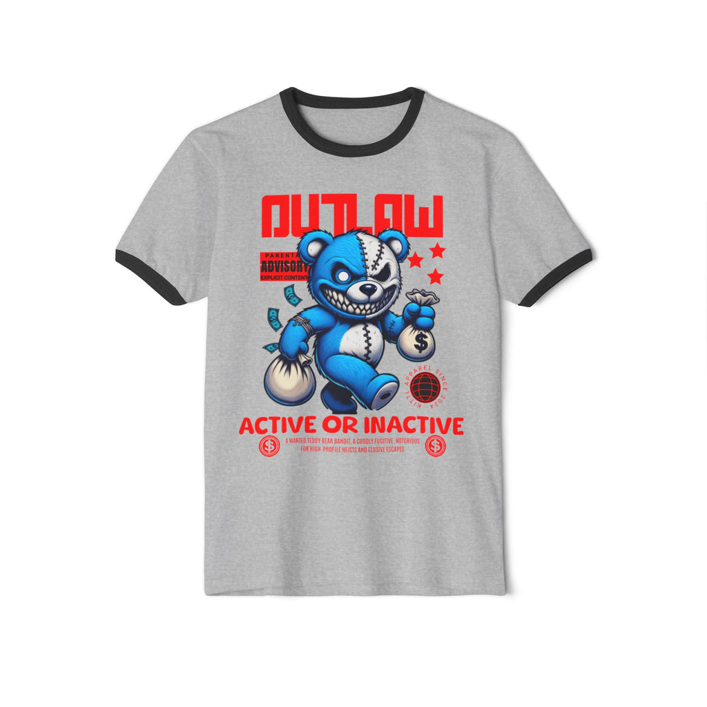 Unisex Cotton Ringer T-Shirt - Outlaw Bear Graphic Tee - Active or Inactive