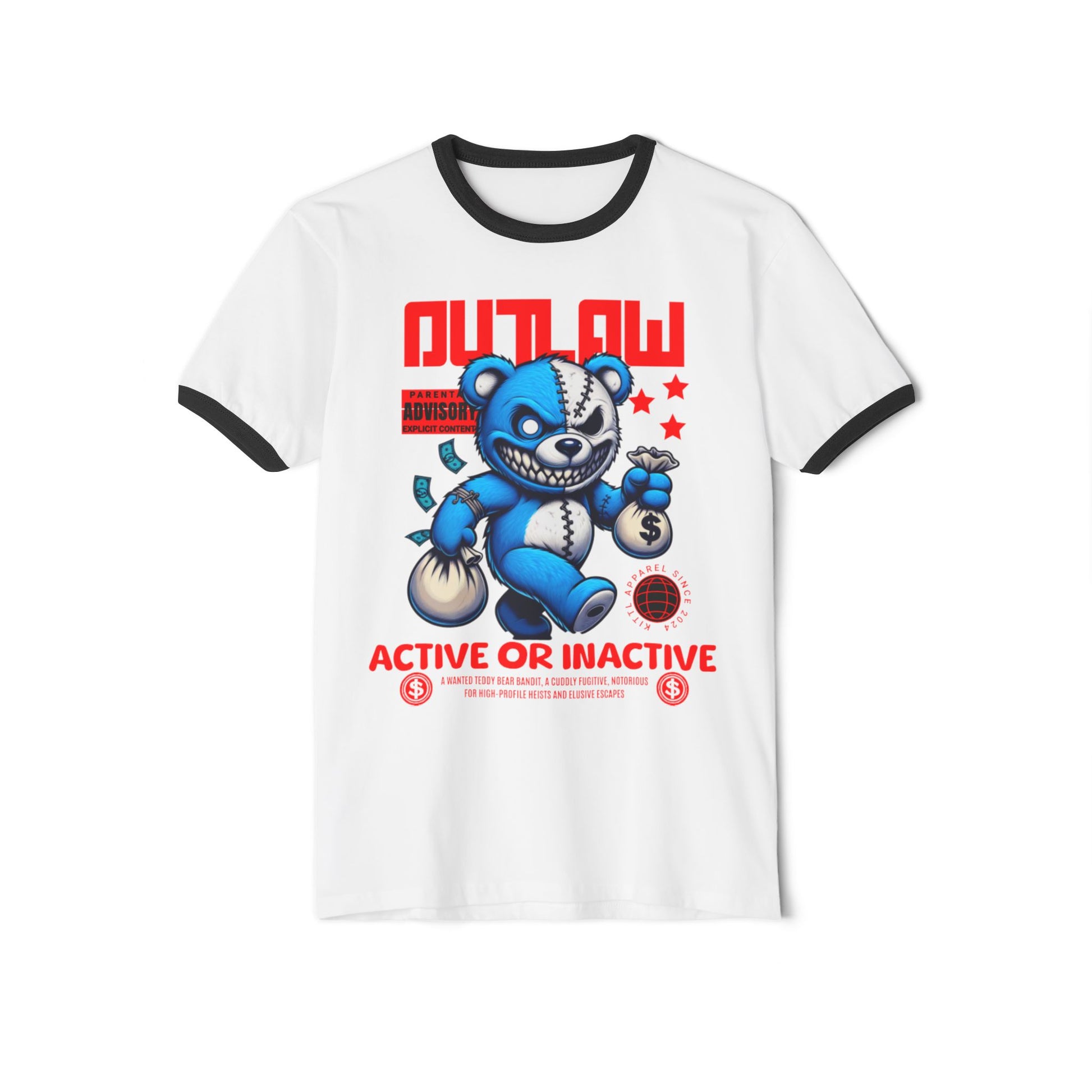 Unisex Cotton Ringer T-Shirt - Outlaw Bear Graphic Tee - Active or Inactive