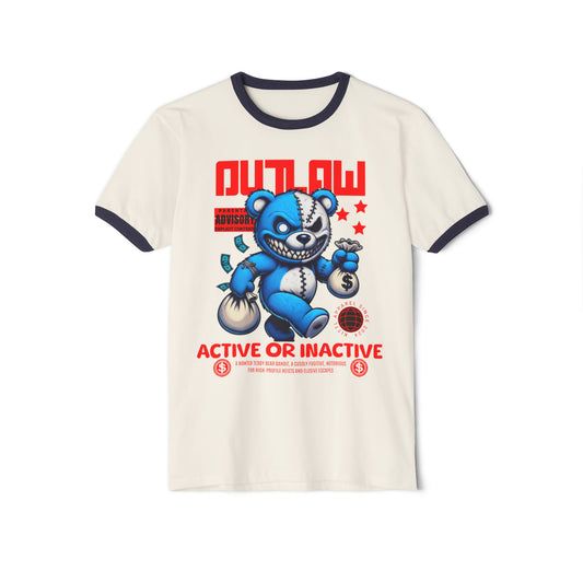 Unisex Cotton Ringer T-Shirt - Outlaw Bear Graphic Tee - Active or Inactive