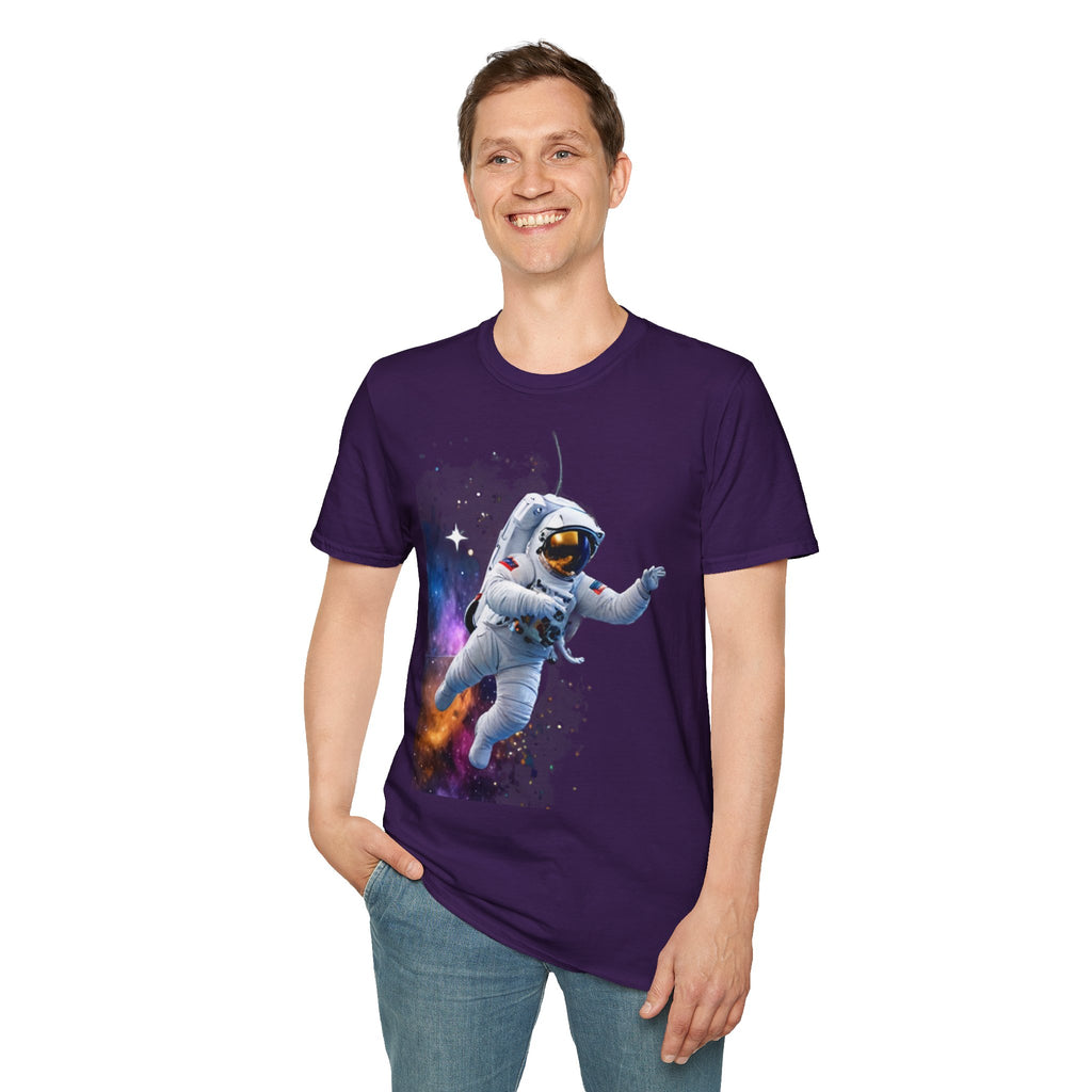 Cosmic Explorer Unisex Softstyle T-Shirt - Astronaut in Space Design
