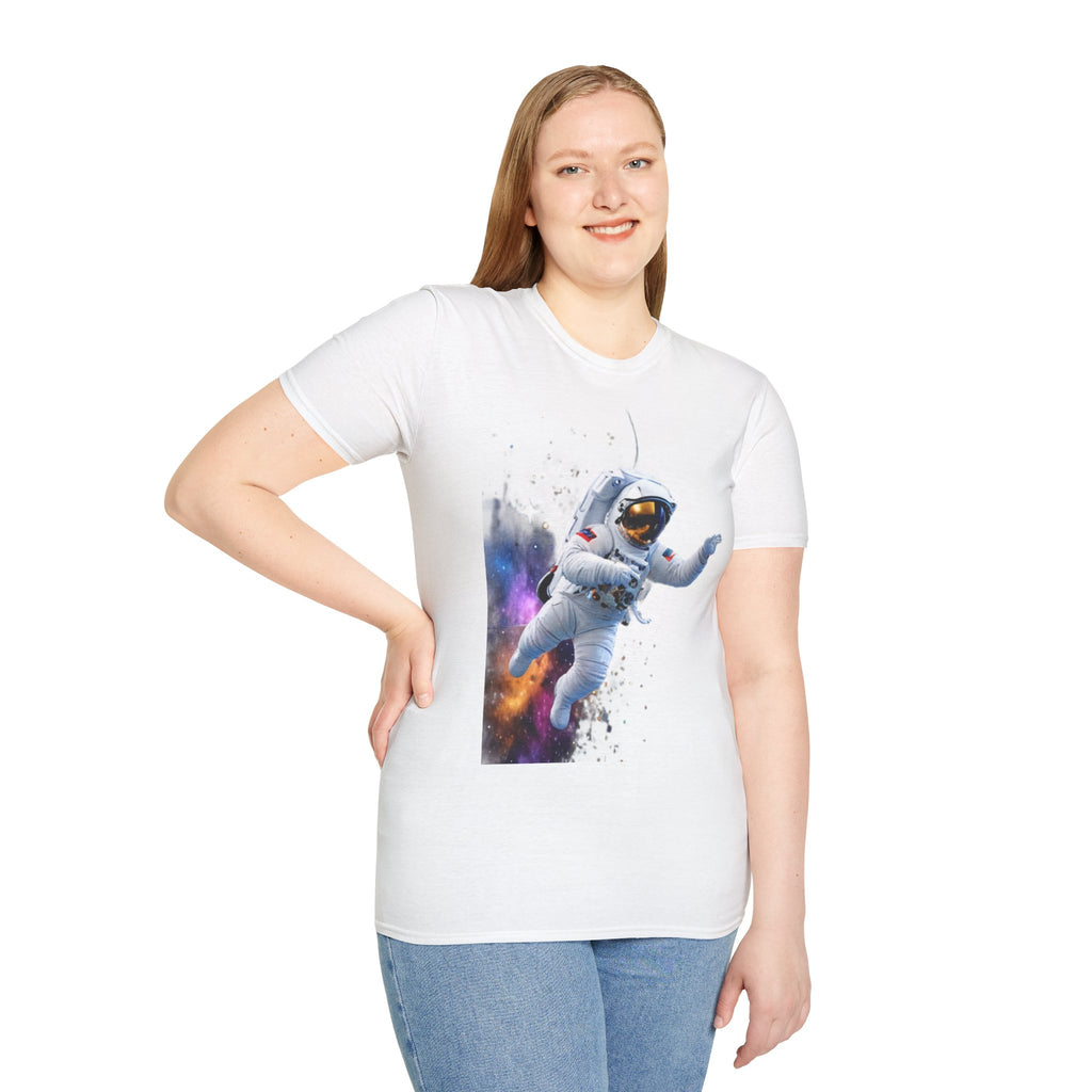 Cosmic Explorer Unisex Softstyle T-Shirt - Astronaut in Space Design
